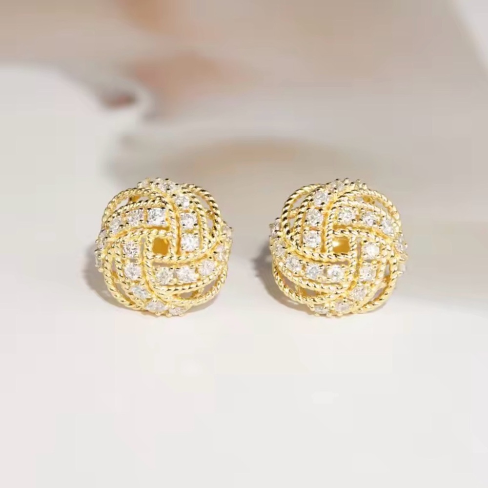 Elegant 925 Sterling Silver Zircon Gold Knotted Design Studded Earrings